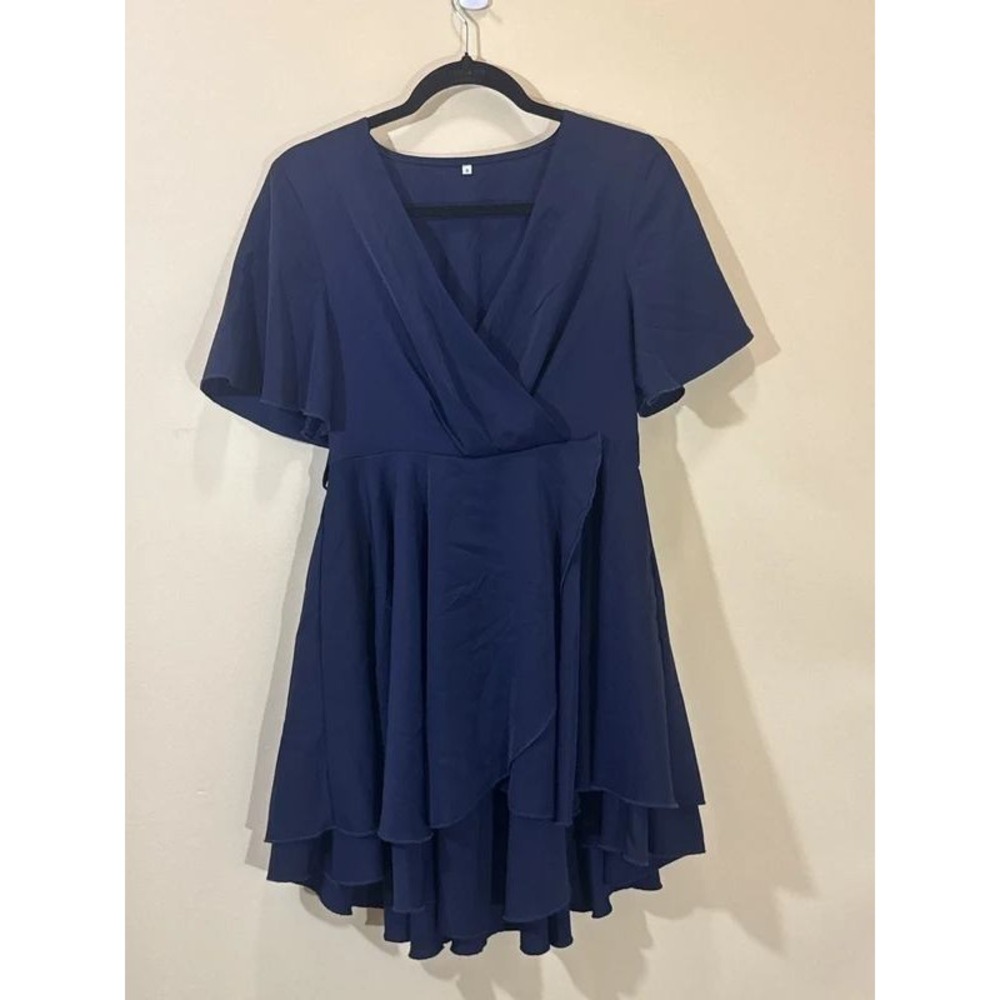 Navy Blue Wrap High Low Dress Small